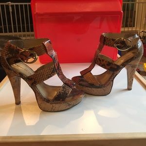 Chinese laundry orange snake skin heeled sandals
